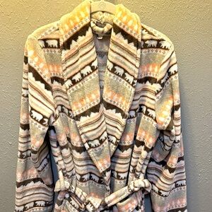 Pajama Mania Robe Soft Cozy Brown Coral Winter Scene Bears Women’s Sz XL